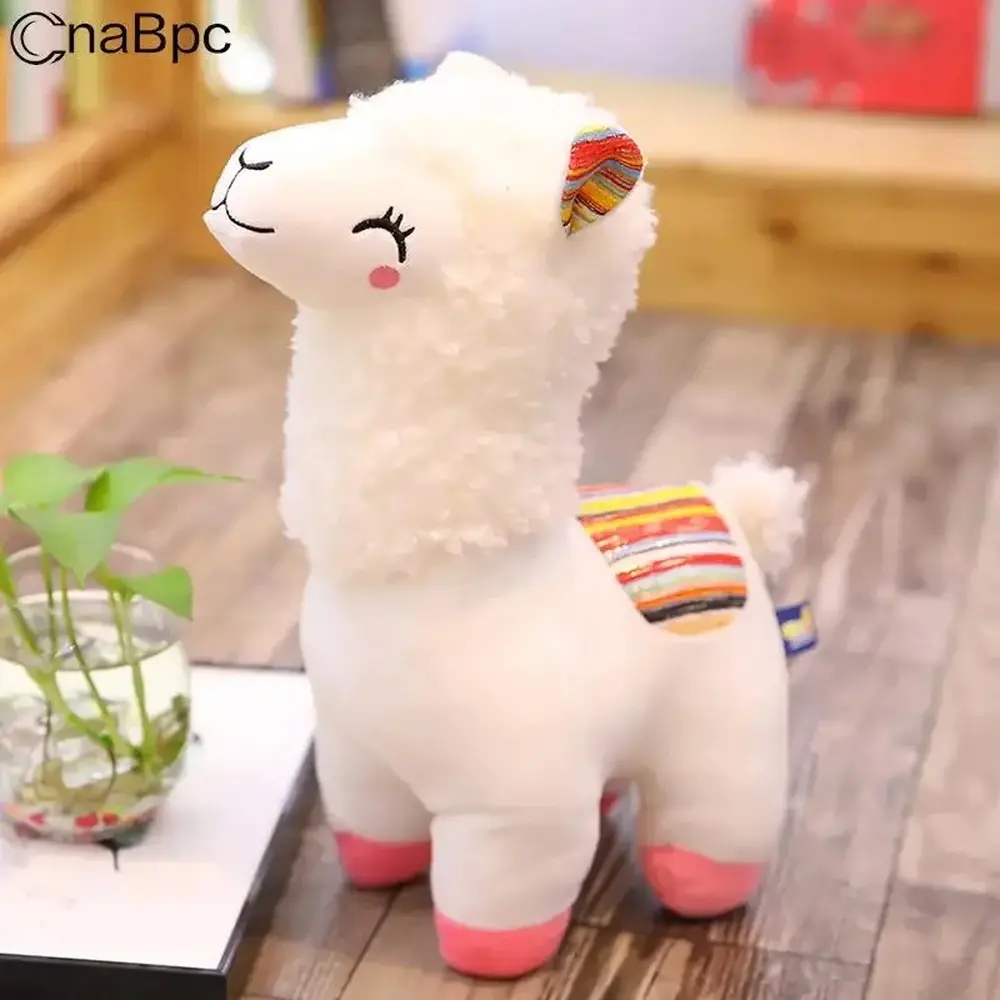 25cm Cute Smiling Alpaca Llama Plush Toy Soft Stuffed Animal Doll Household Throw Pillow Home Decor Kids Birthday Holiday Gift