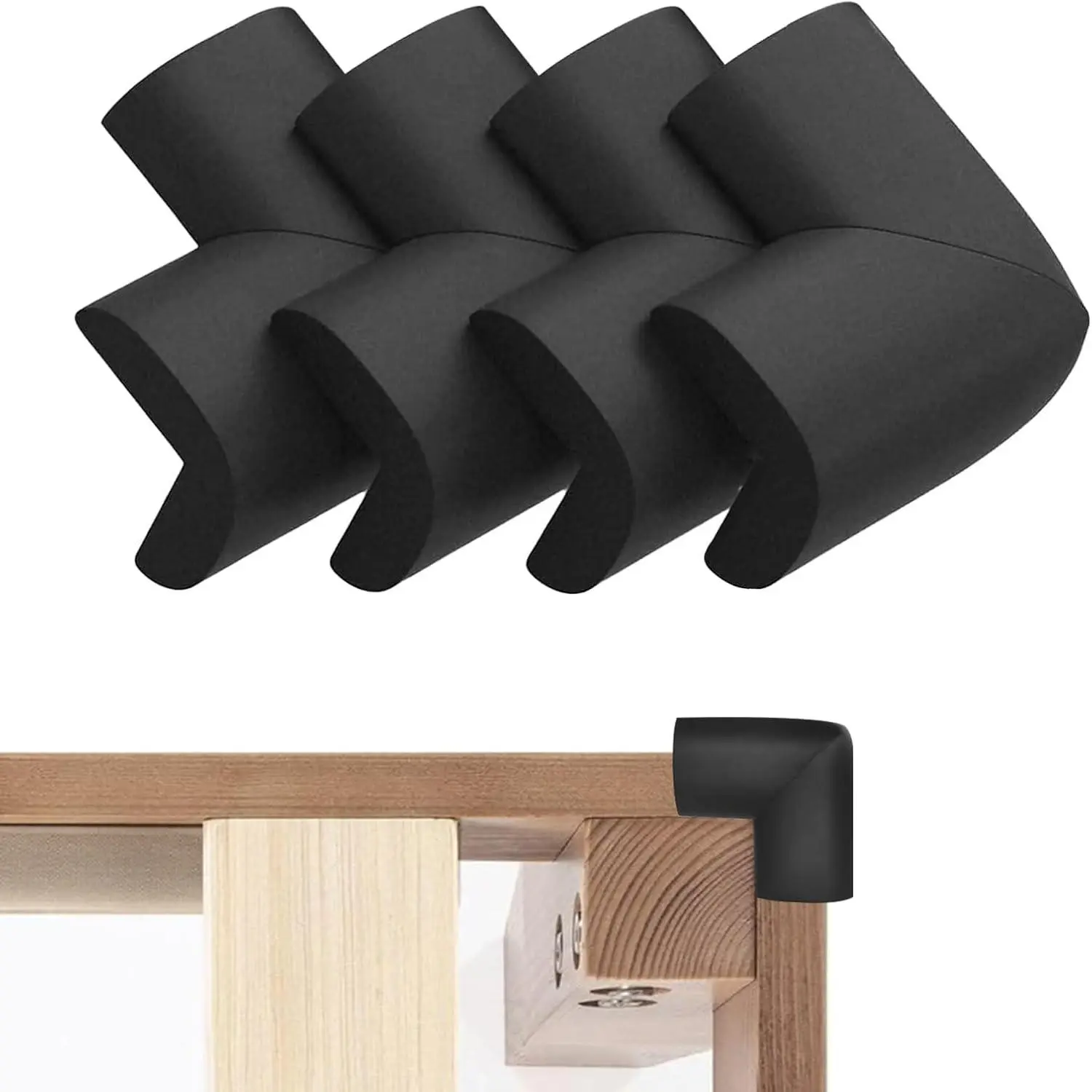 Black Bed Frame Corner Protector, 4 Pack Foam Rubber Guards Bumpers, Safe Impact Absorption for Kids & Seniors, Suitable for Bed Table Cabinet Corners