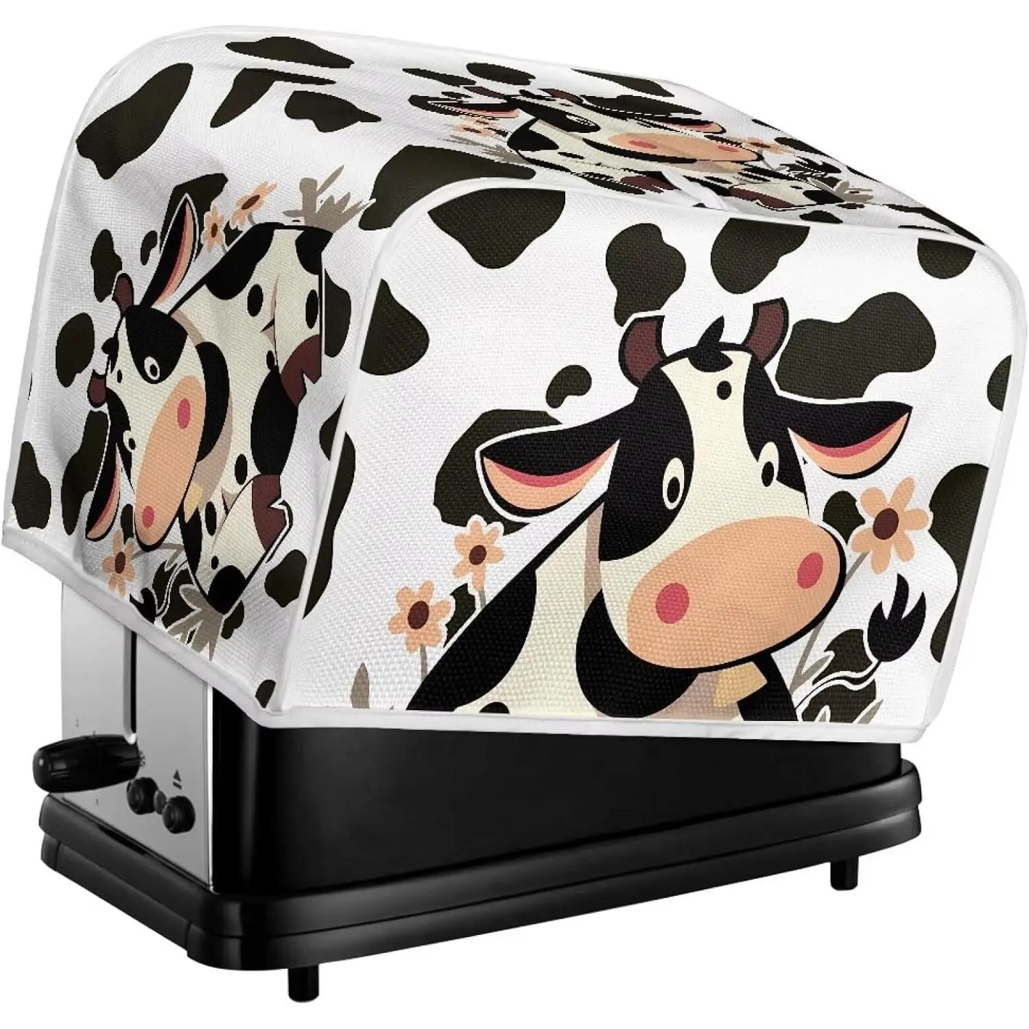 Cow Print 2 & 4 Slice Toaster Cover, Black White Dairy Cattle Small Appliance Cover Fits for Most Standard 2 & 4 Slice Toasters -S