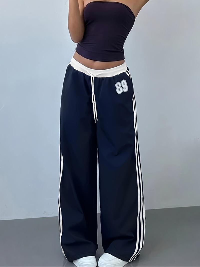 Women's Striped Side Sweatpants, Casual Comfy Wide Leg Trousers for Daily Wear, Ladies Bottoms for All Seasons Pants, Athleisure Style Bottoms