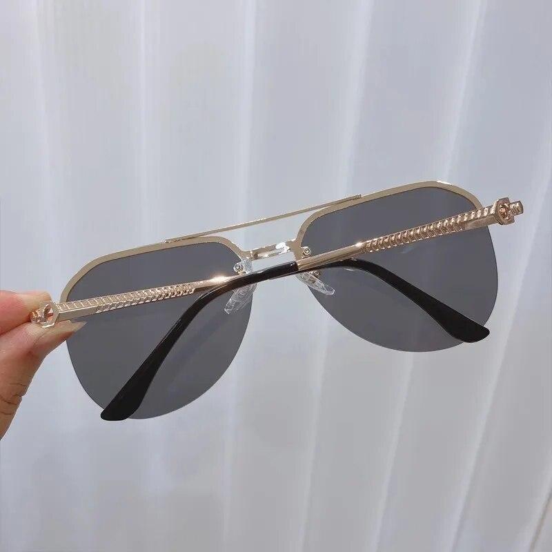 New Fashion Metal Half Frame Women's Outdoor Sunglasses Classic Double Beam Glasses