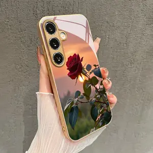 Sunrise Red Rose Pattern Glass Phone Case, suitable for Samsung Galaxy A14 A15 A16 A26 A34 A35 A36 A52 A53 A54 A55 A56 S21/S22/S23/S24/S25 FE/Plus/Ultra NOTE20Ultra