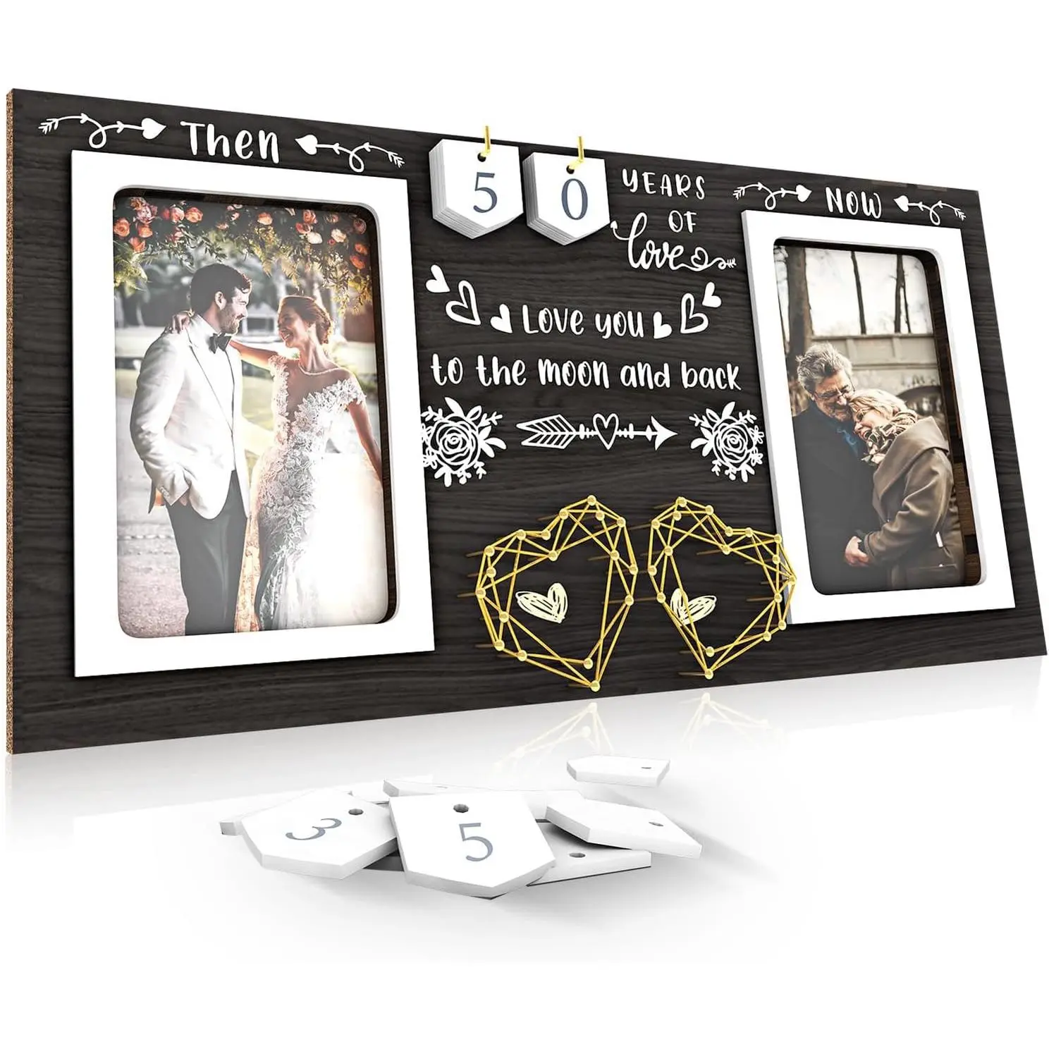 Black Then &  Anniversary Picture Frame, 50th Wedding Gifts for Parents, Couple, 1-99  Wedding Picture Frame for 2 4x6 Photos, 50 Year Anniversary Decorations, Engagement, Birthday
