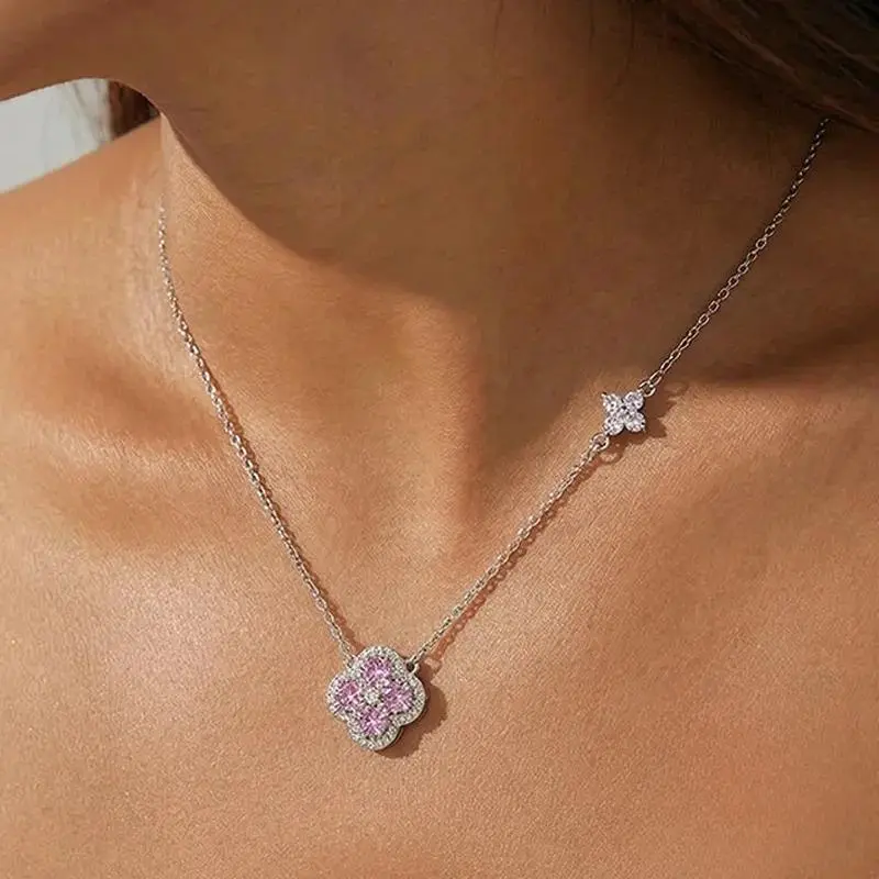 Sterling Silver Lucky Four-leaf Clover Pendant Necklace For Women Choker Chain Wedding Party mother's day Jewelry Gift