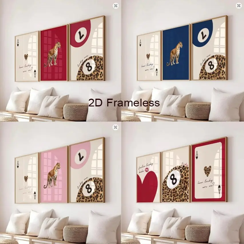 3-Piece Set, Pink Leopard Print, Cheetah Animal Canvas Art How Lucky Are We? Lucky No. 8 Cheetah Poster Perfect for Modern Living Rooms, Bedrooms, and Home Decor Canvas Print, 2D Frameless