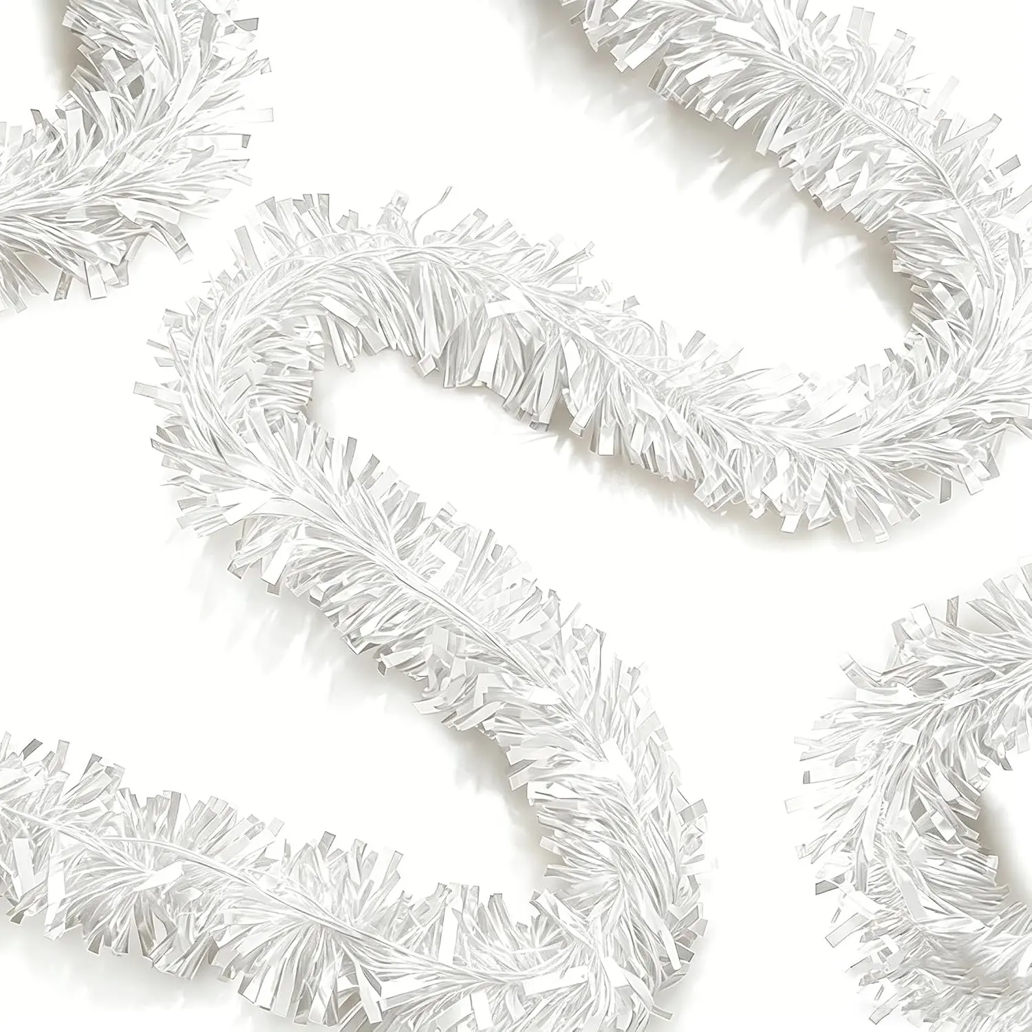33Ft Christmas Tinsel Garland Xmas Tree Decorations Thick Metallic Twist Garlands Ceiling  White Birthday Streamers for  Year Party Indoor Outdoor Decor Supplies-White