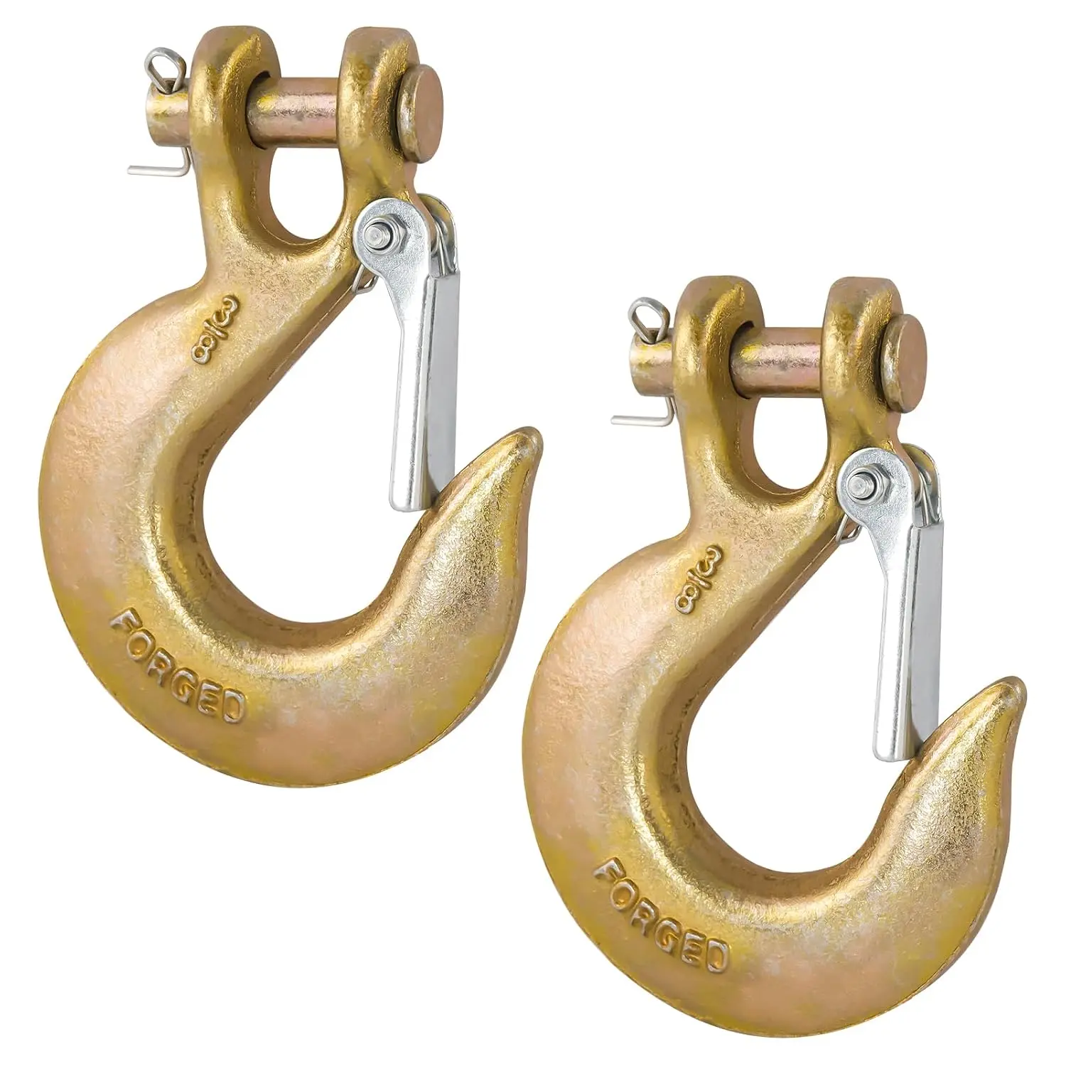 2 Pack 3/8" G70 Clevis Slip Hooks, Safety Latch, 18,000 lb | Forged G70 Steel Hooks With Safety Latches For Towing, Winching And Transport; Designed For  And Heavy Pulling Tasks