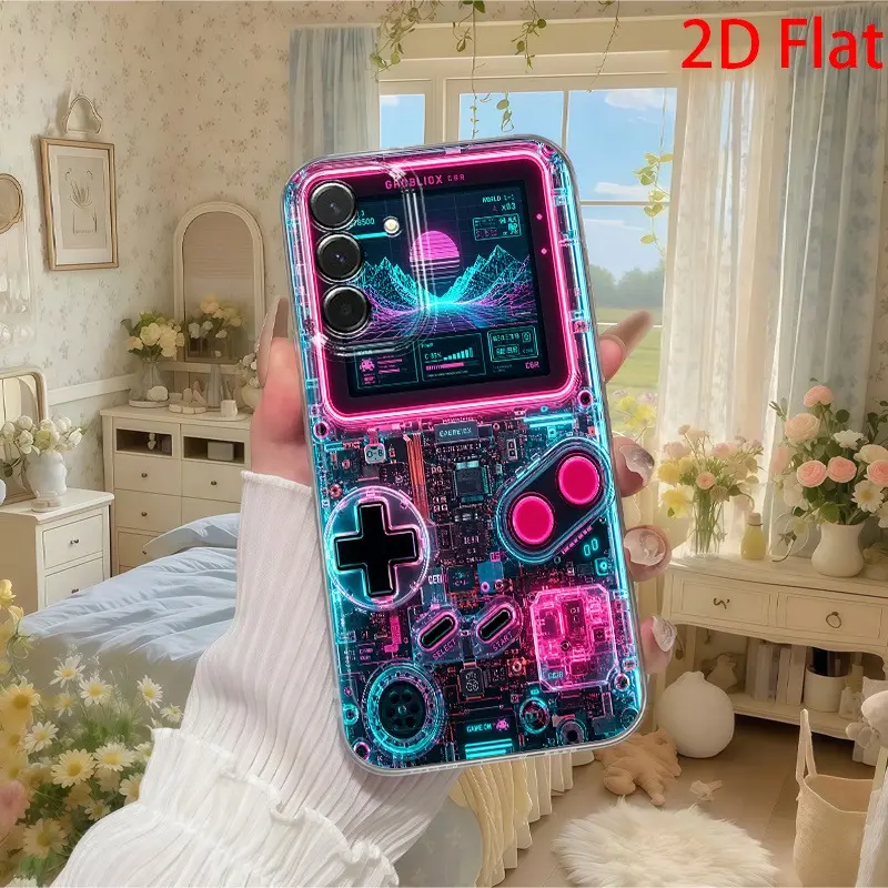 2D Flat Retro Neon Arcade Game Pattern Phone Case, Shockproof Soft Cover, Compatible with iPhone 17/16/15/14/13/12/11/X/XS/XSMAX/XR/7P/8P/17E and various Samsung phones, a holiday gift for friends, family, or yourself