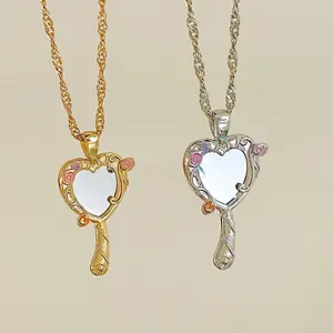 Magic Mirror Necklace for Women Girls Fashion Wedding Party Jewelry Accessorie Gold Color Mirror Princess Necklace Gift for Her