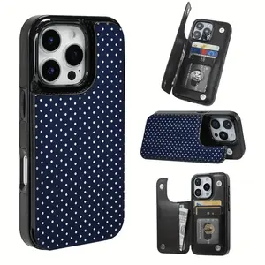 Blue background with white star pattern iPhone phone case, this practical TPU phone case features a card slot design, combining the functions of a bank card, bus card, and more. Suitable for iPhone 17 , 16, 15, 14, 13, 12 Pro Max series. Wallet phone case