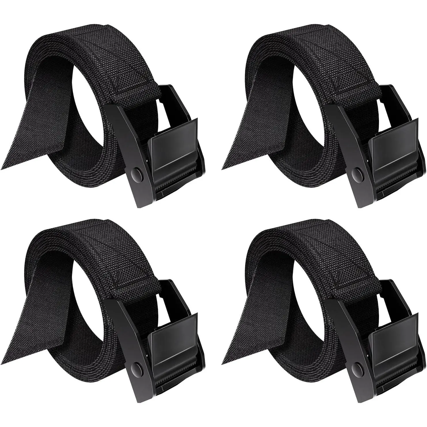 4-Pack Black 0.75in x 48in Adjustable Cam Buckle Heavy Duty Lash Straps, Cinch Straps for Luggage Packing, Cargo, Trucks