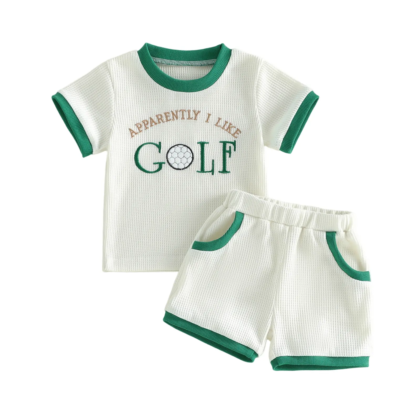 [Mini Cloud] 2Pcs Baby Boy Golf Outfits Short Sleeve Letter Embroidery T-Shirt + Shorts Set Toddler Clothes