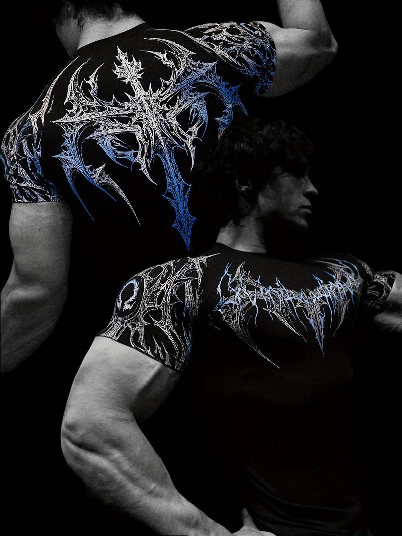 Men's Compression Short Sleeve T Shirt S XXL High Elasticity Muscle Fitness Shirt Unisex Black Tight fitting Red Geometric Muscle Texture Quick drying Moisture wicking for Workouts Yoga Beach Gym Tees Athletic Apparel