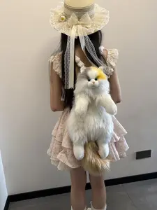 Simulation Doll Cat Backpack with Hidden Pockets, Cute Long Fluff Shoulder Bag, Travel Photography Bag, Lovely Gift for Girlfriend