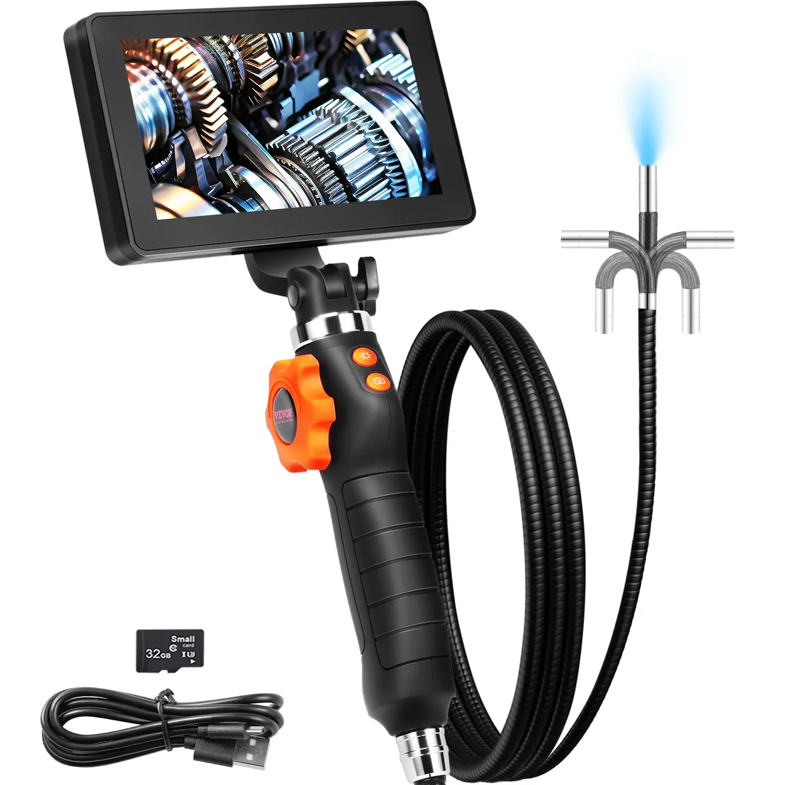 【toolupgrade】VEVOR 2-Way Articulating Borescope, 5" IPS HD Screen, 0.25" Lens Inspection Camera with LED Adjustable Lights, 4.9FT Flexible Mechanic Fiber Optic Snake Scope, Rechargeable Battery for Wall Automotive Checks, Led Lights