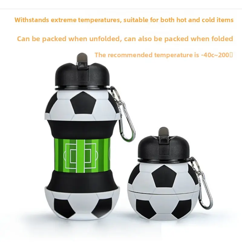 Outdoor sports  cup Spherical silicone folding cup Portable football anti-drop and leak-proof foldable reusable water bottle