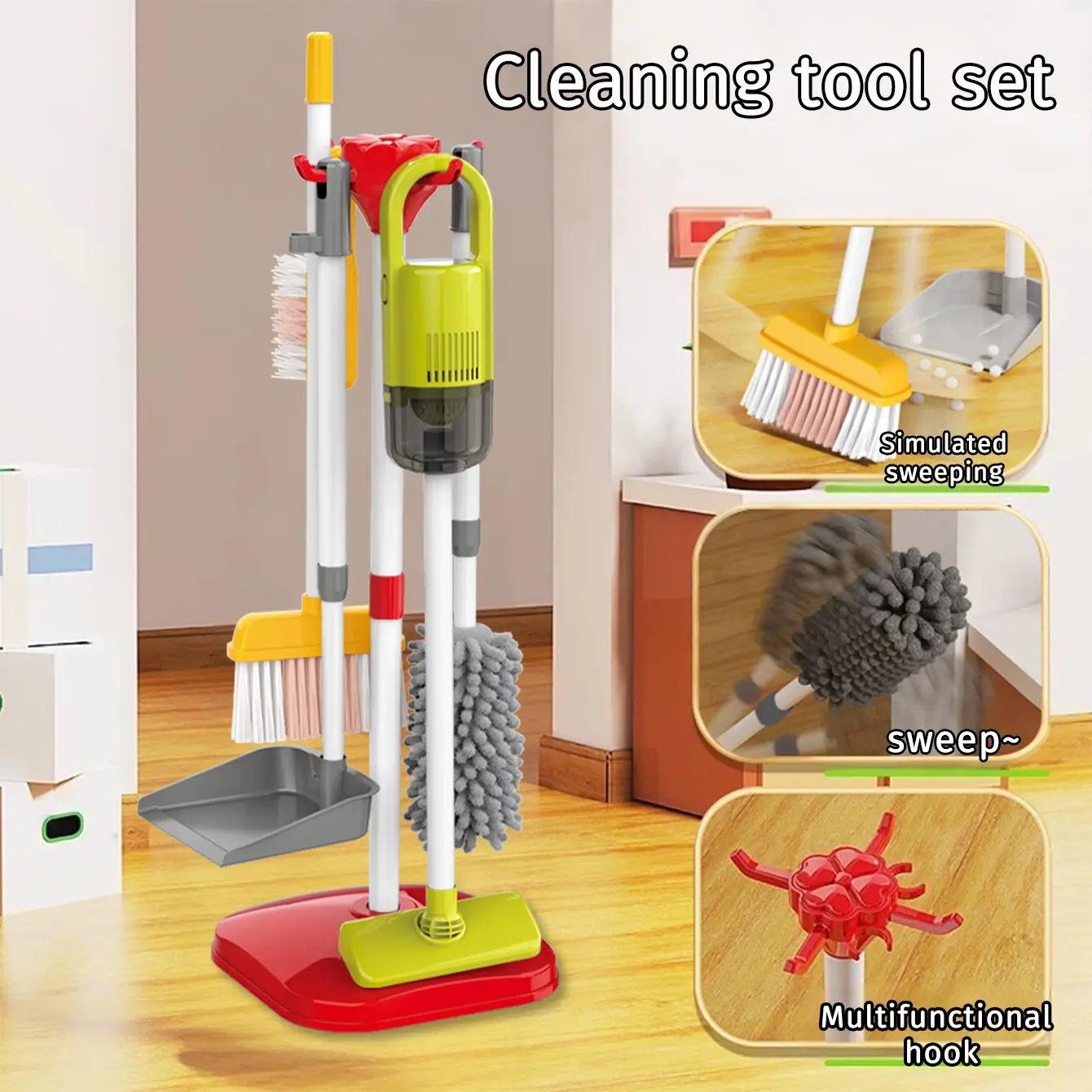 1 piece of children's mini sweeping toy - a realistic cleaning mop for cleaning. A plaything for role-playing. Various realistic cleaning accessories. A holiday gift. No batteries included.