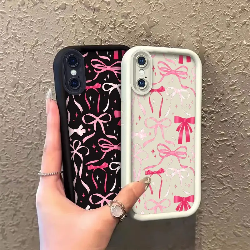Phone case for iphone X XS XSMAX Enhanced Peotection Gift Shockproof Pink Sparkly Ribbon Bows Pattern soft silicone Celestial Eye Layered Phone Case ROOJTNZIU