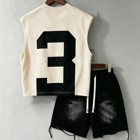 Y2K Millennial Vintage Style Casual Two-Piece Set, Short Sleeveless Cami + Ripped Drawstring Shorts, All Seasons, Fashionable Retro College Look, Outfit Vibe