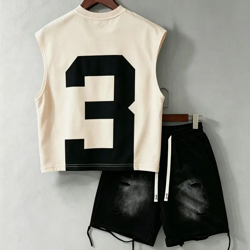Y2K Millennial Vintage Style Casual Two-Piece Set, Short Sleeveless Cami + Ripped Drawstring Shorts, All Seasons, Fashionable Retro College Look, Outfit Vibe