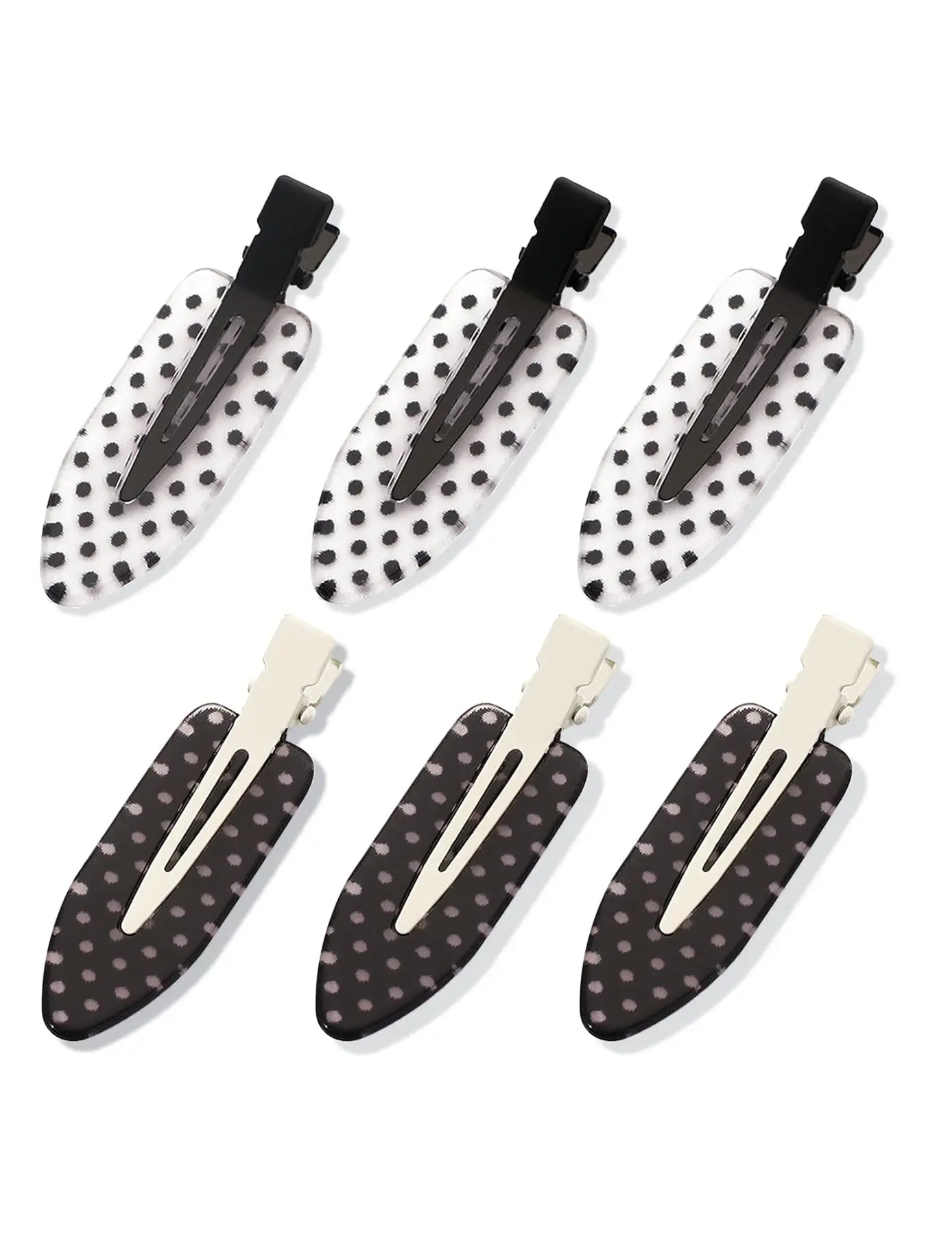 6 Pack Creaseless Hair Clips for Women - No Bend No Crease Hair Clips for Styling, Makeup, Washing Face, Bangs | Classic Polka Dot Flat No Dent Alligator Clips for Salon & Home Hair Barrettes