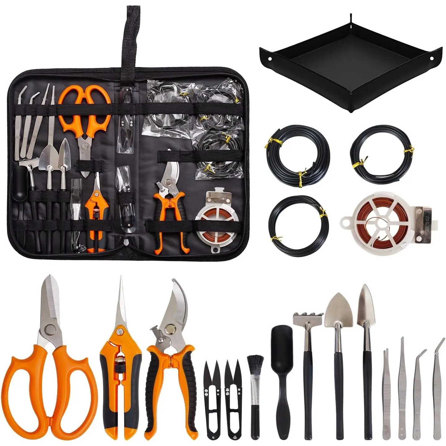 Bonsai Tools Kit 20 Pcs Garden Tools Set for Beginner, Gardening Gift for Women Men, Includes Bonsai Wire Kit, Plant Mat, Pruning Shears, Bonsai Scissors, Succulent Tools in Leather Storage BagGift.