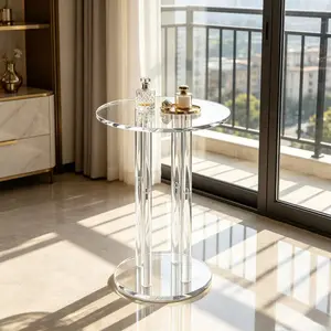 1pc High-End Transparent Acrylic Side Table, Living Room Sofa End Table, Minimalist Luxury Small Round Shelf, 11.8 Inches