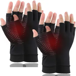 2 Pairs Copper Arthritis Gloves, Fingerless Compression Gloves for Men and Women, Pain Relief and Healing for Arthritis Hand, Carpal Tunnel, Typing and Daily Work (Black, Medium),summervibes