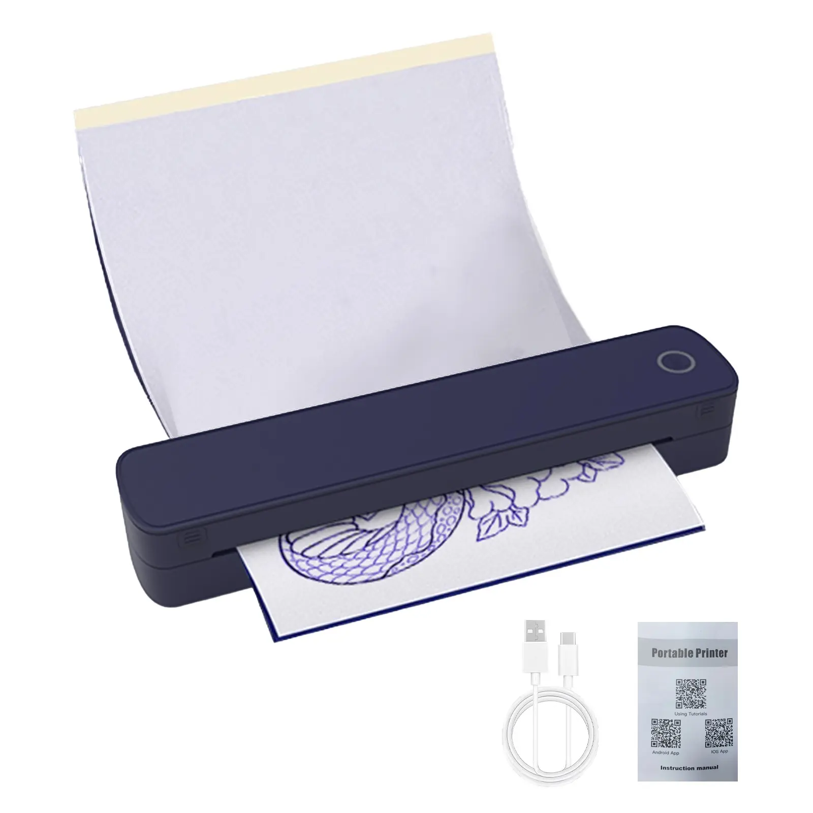 Wireless Portable A4 Tattoo Printer, Thermal Tattoo Transfer Stencil Printer, 10pcs Transfer Paper, Compatible with Smartphone & PC