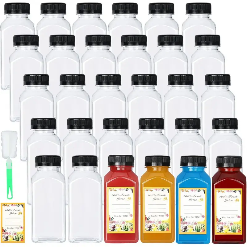 30 Pack 8oz Empty Plastic Bottles with Leak-Proof Caps  Grade Recyclable Bulk Beverage Containers Clear PET Bottles for Homemade Juice, Smoothie, Milk and Drinks-L