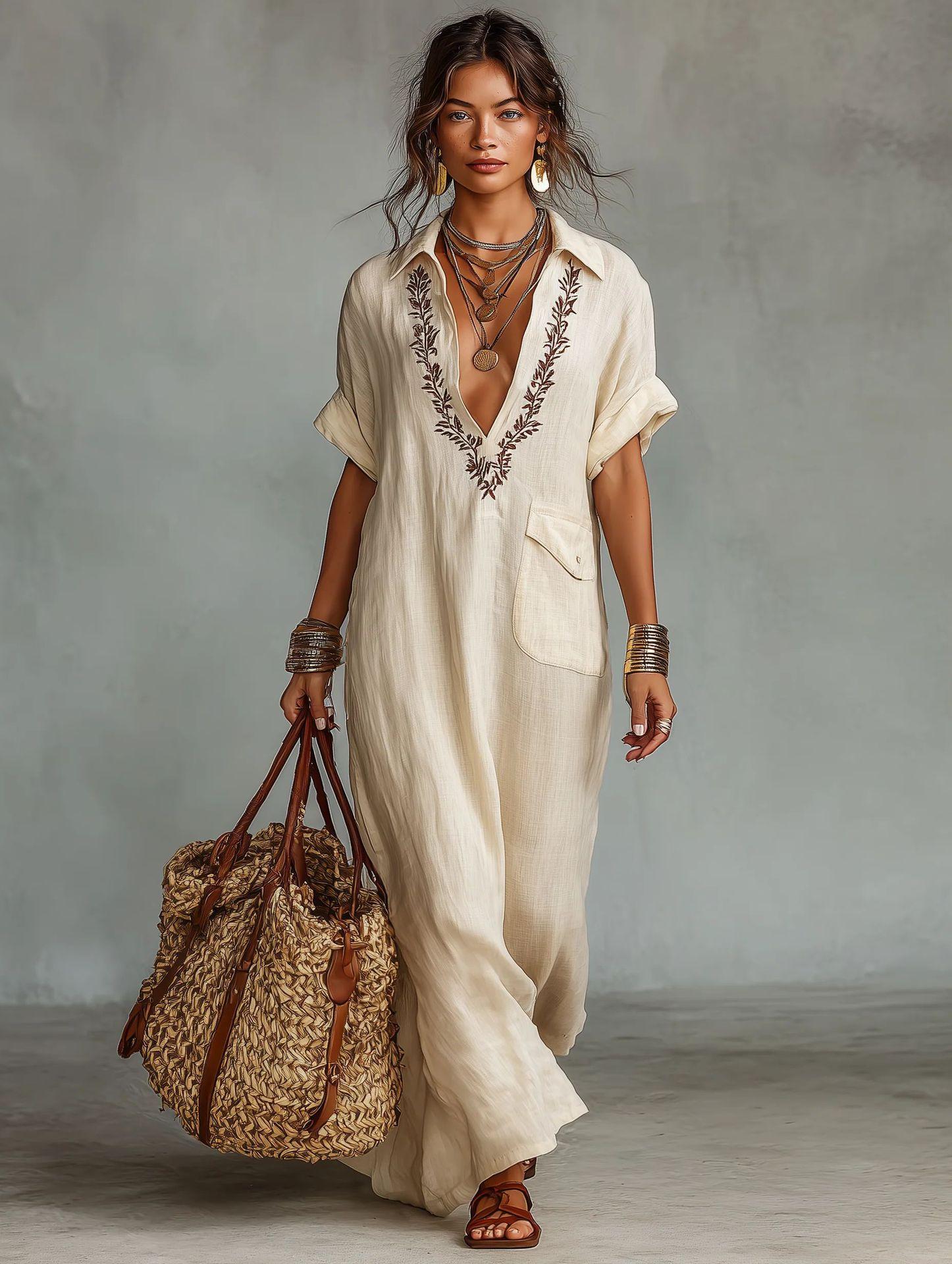 Boho Embroidered Dress - Perfect for Beach, Vacation & Brunch! Casual V-Neck Short Sleeve Pocket Maxi Dress #   MaxiDress #   Dress #   EmbroideredDress #   BohoFashion #   SummerDress #   VNeckDress #   WithPocket #   Outfit of the Day #   WomensFashion