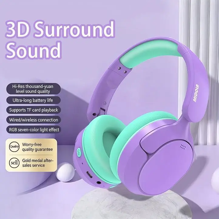 MOKATA Kids Over-Ear Wireless Bluetooth 5.3 Headphones with Active Noise Cancelling Mic, Hi-Fi 3D Surround Sound, Long Battery Life, Foldable Portable Design, DIY Stickers for Students