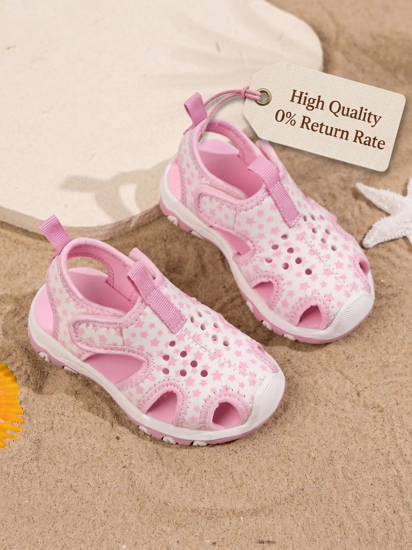 Summer Bestseller Star Kids Sandals, Non Slip Sandals, Flat Beach Sandals, Breathable Beach Shoes, Velcro Easy-On Baby Casual Flip Flops, Anti-Slip Summer Essentials