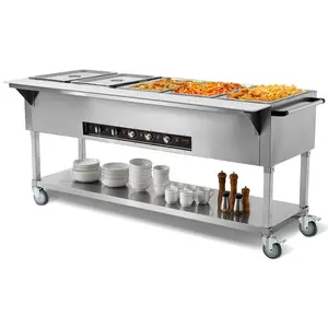 VEVOR 5-Pan Commercial Food Warmer, 5x 20.6QT Electric Steam Table, 3750W Professional Buffet Catering Food Warmer with 4 Wheels (2 Lockable), Food Grade Stainless Steel Server for Party Restaurant