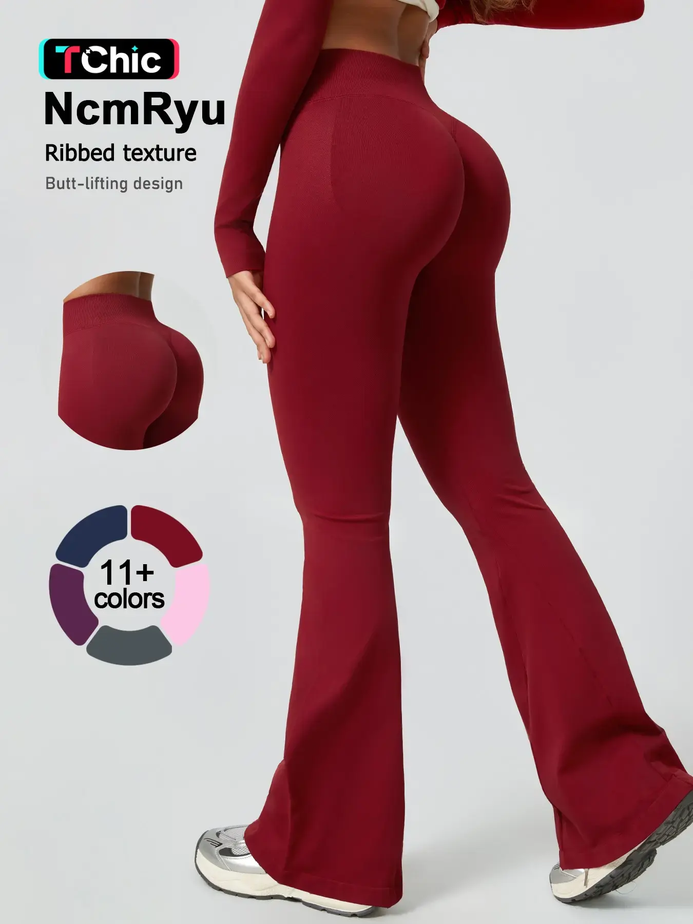 NcmRyu women's sports pants high waisted waist cinching hip lifting yoga micro flared wide leg pants, outdoor running golf tennis gym training, Workout Apparel, sportswear Activewear