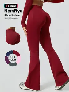 NcmRyu women's sports pants high waisted waist cinching hip lifting yoga micro flared pants wide leg pants, outdoor running golf tennis cycling hiking walking gym sports training fashionable and versatile pants sportswear Fitted Design Activewear