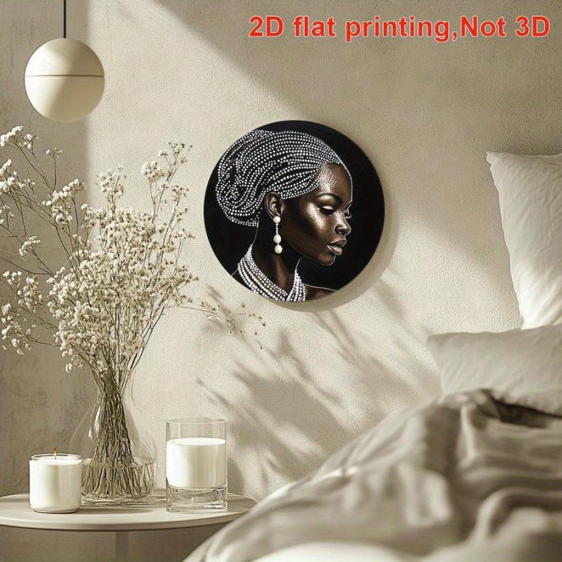 1 Piece, African American Women Wearing Pearl and Beaded Headpiece Aluminum Foil Wall Art - 8x8inch Round Wreath Logo, Suitable for Home, Office, Wedding Decoration - Elegant Holiday Gift for Christmas, Thanksgiving, Valentine's Day, African American Home