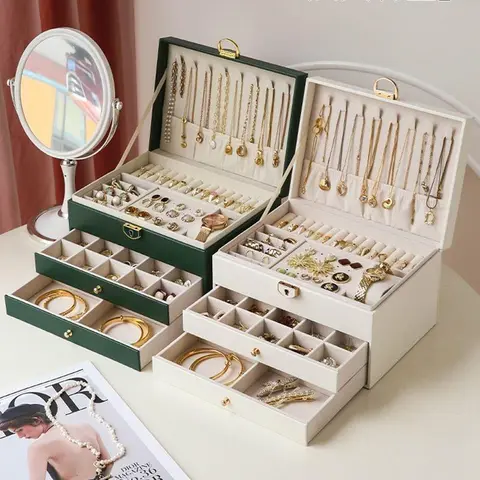 AIRLUSIMON Rectangle Shiny Velvet Jewelry Organizer Box - Adjustable Movable Dividers, Large Capacity, Dustproof, Moisture-proof, Sturdy Non-transparent Lid, Multi-Compartment Dresser Storage, Thoughtful Women's Mother's Day Gift