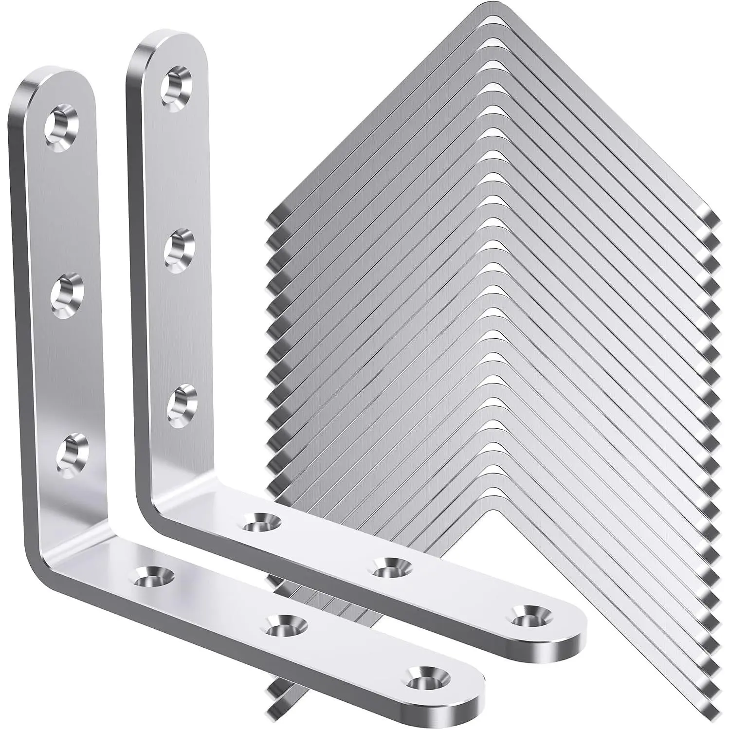 25Pcs Stainless Steel Angle Brackets 3”x 3” Heavy Duty Corner Brackets 3MM Thick L Bracket for Wood 3in Stainless Corner Braces 90 Degree Metal Joint Hardware for Shelves Wooden Furniture Cabinet