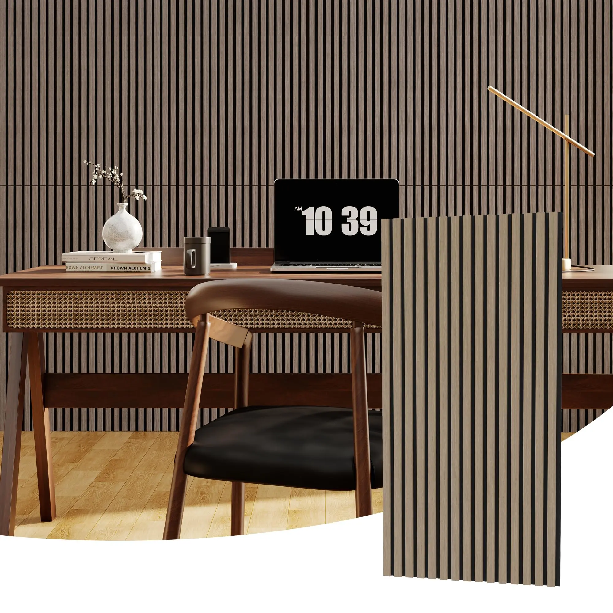 Acoustic Wood Wall Panels, MDF Slat with 9mm Sound Foam, Oak Finish, 4-Pack, Choose 47.2 x 23.6 or 47.2 x 11.8 Inches