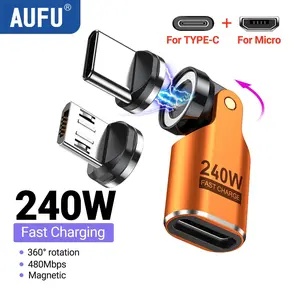 AUFU 9Pin USB C to Type C Magnetic OTG Adapter PD240W Fast Charging USB-C Female OTG Converter for Macbook Samsung IPhone 17 pro