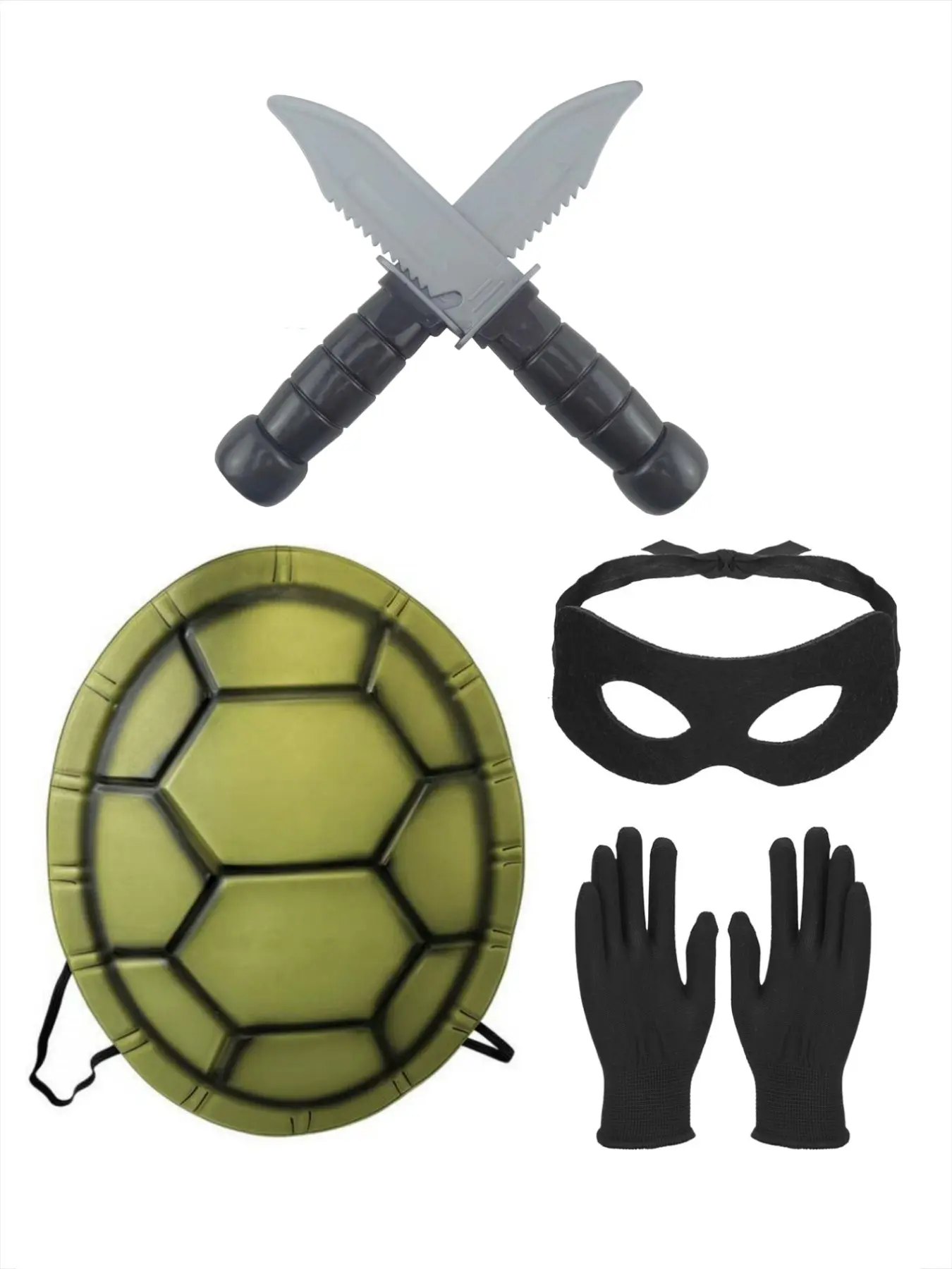 Small Turtle Role-Playing Costume Set (3pcs/4pcs), Soft Shell, Felt Mask, Toy Dagger, Black Eye Mask, Gloves, Halloween Party Props