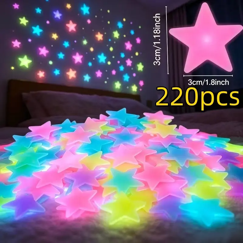 220pcs Glow-In-The-Dark Star Stickers, Wall & Ceiling Decor, Party Decoration, Durable Dreamy Festival Gift, Easy Peel-Off Art Decal