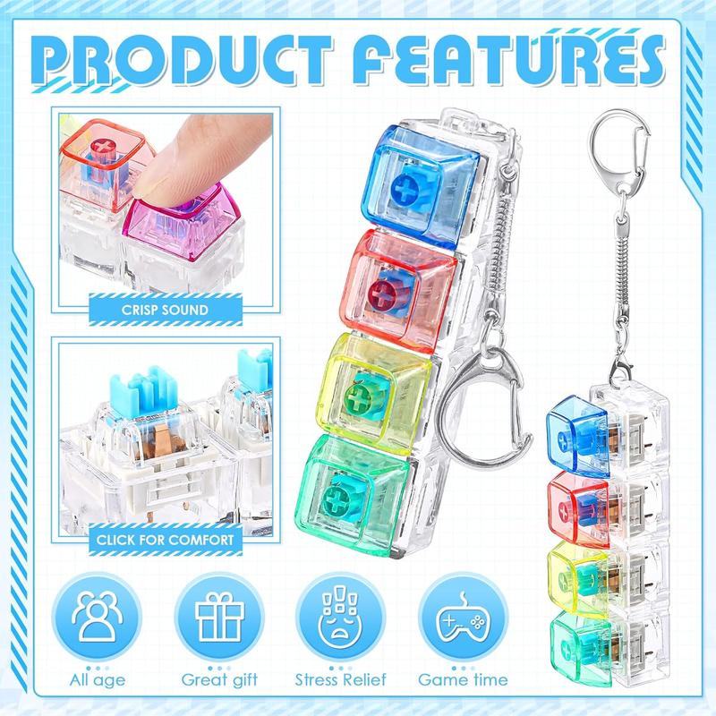 Keyboard Adult Fidget Toy Clicker Toy, Keyboard Fidget Keychain Cube Mechanical Key Button Clicker Stress Relief Gift for Office School Home to Pass The Time