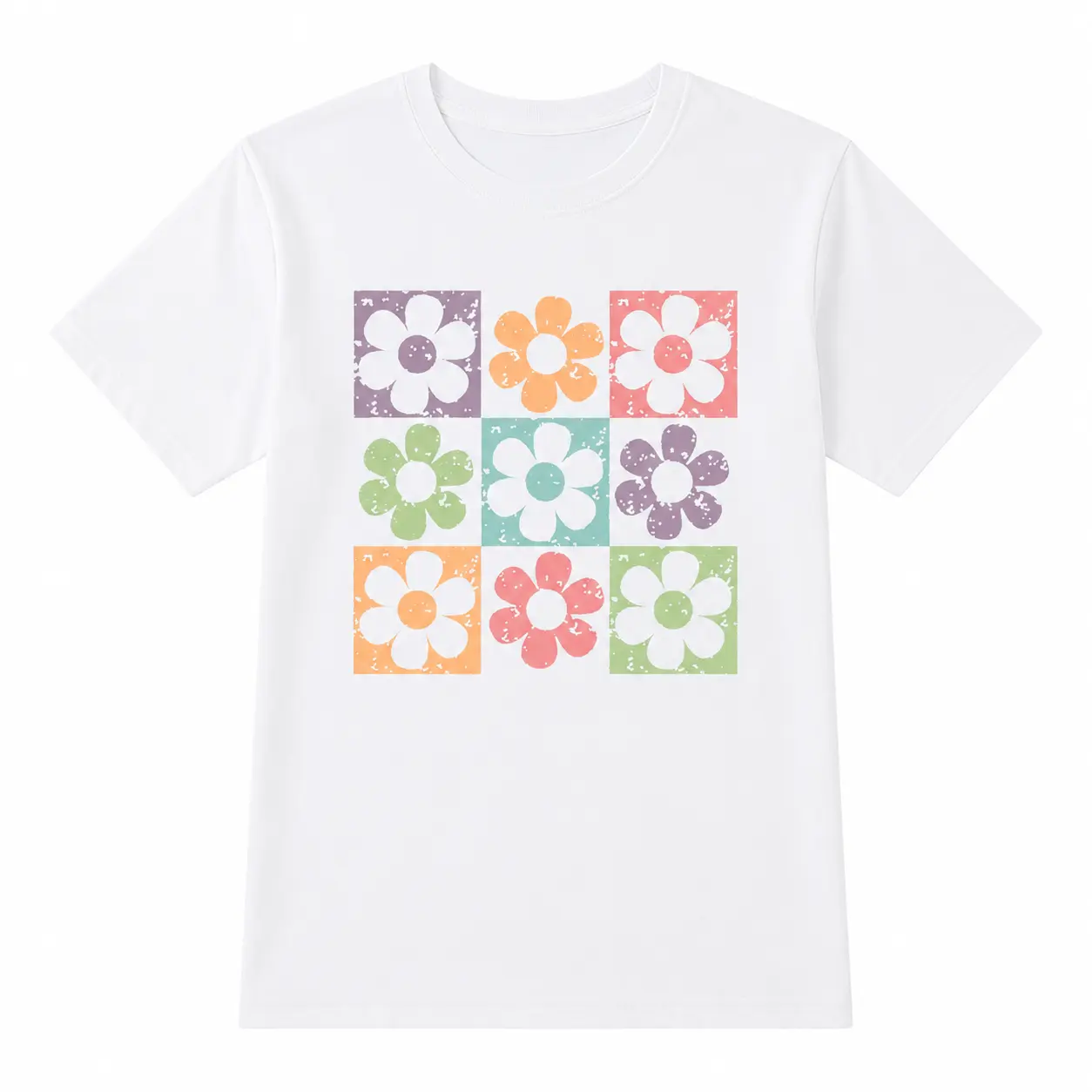 Women's Pastel Floral Print Cotton Sports Top - T Shirts Women, Short Sleeves Round Neck, Soft Light and Airy Breathable Fabric, Casual Trendy Tee with Easy Everyday Polish for Spring Summer, Machine Washable