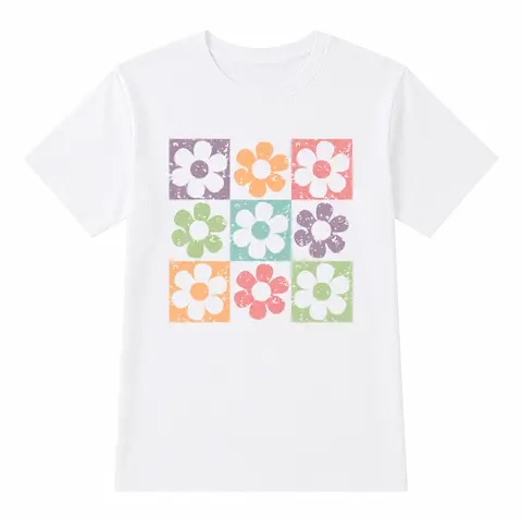 Women's Pastel Floral Print Cotton Shortleeve Sports Top - Round Neck, Lightweight Breathable Fabric, Trendy Casual Tee for Spring Summer, Machine Washable