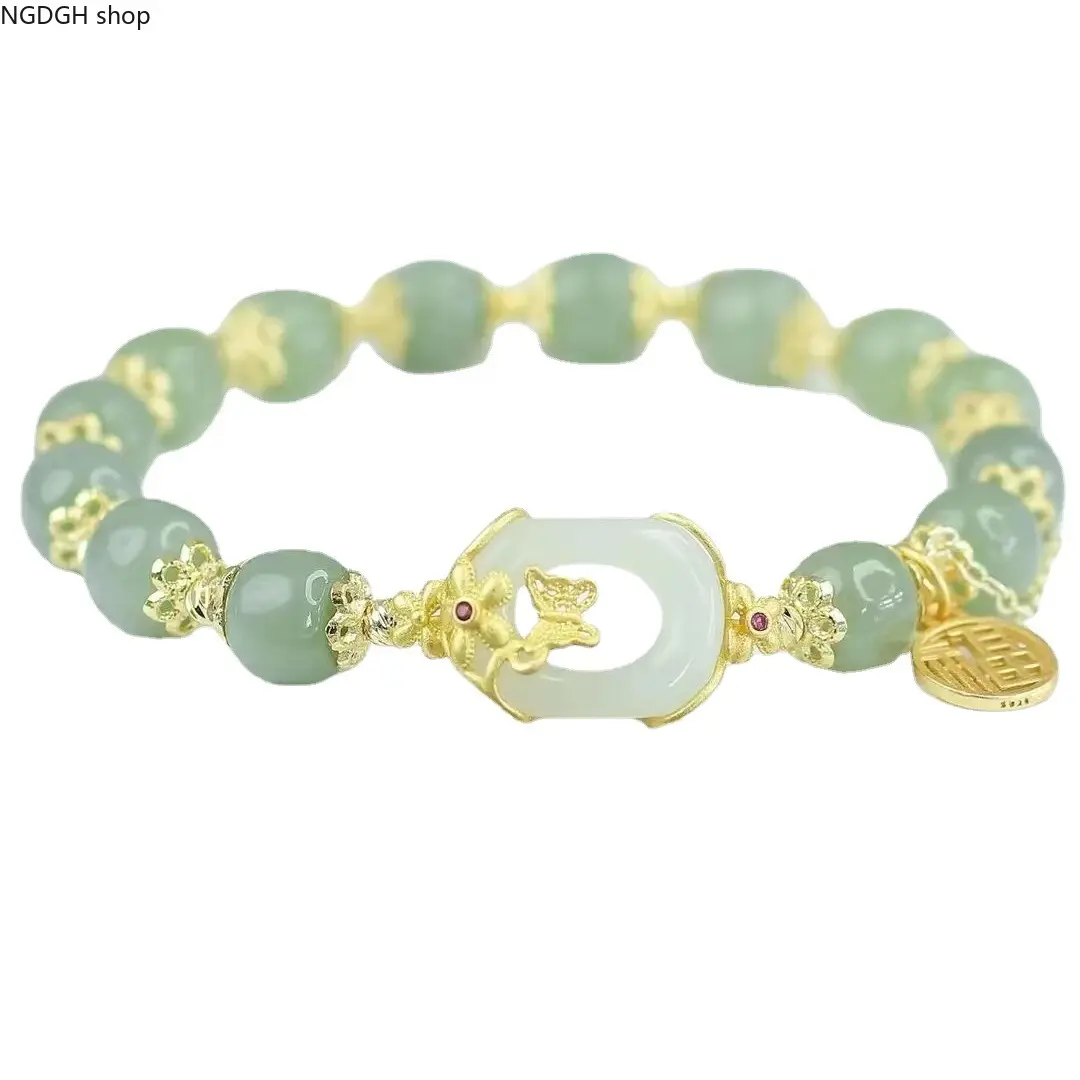 Rectangular Jade Bracelet - Sports & Outdoor Lightweight Accessory, Stylish Smooth Jade Bead Chain with Gold Accents, Lucky Healing Jewelry for Summer Daily Wear & Special Occasions