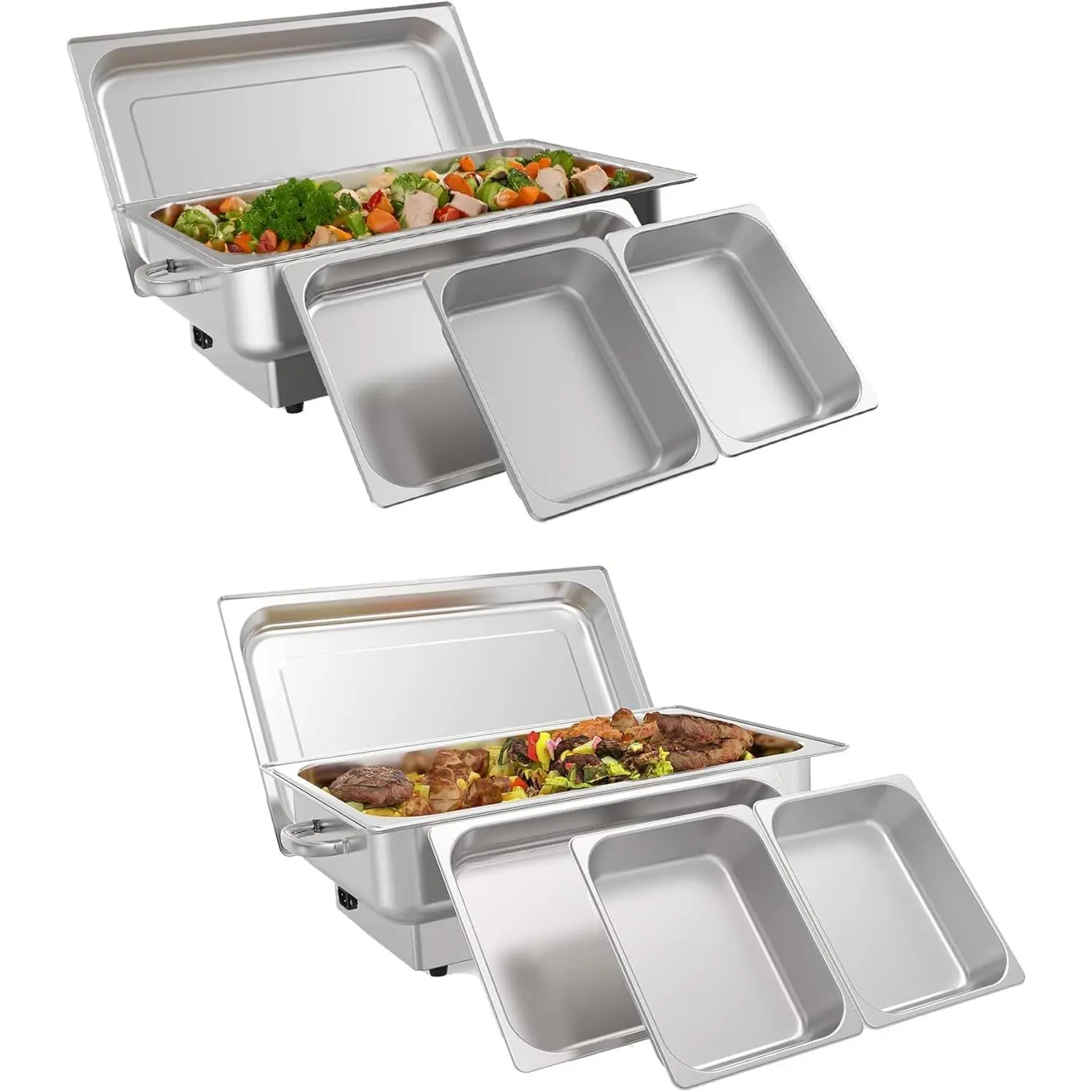 Electric Chafing Dish Buffet Set – Stainless Steel Food Warmers with Temperature Control Display, 9QT Capacity, Roll Top or 2 x 4.5QT/3 x 3QT Pans, Commercial Server for Parties, Catering, Weddings