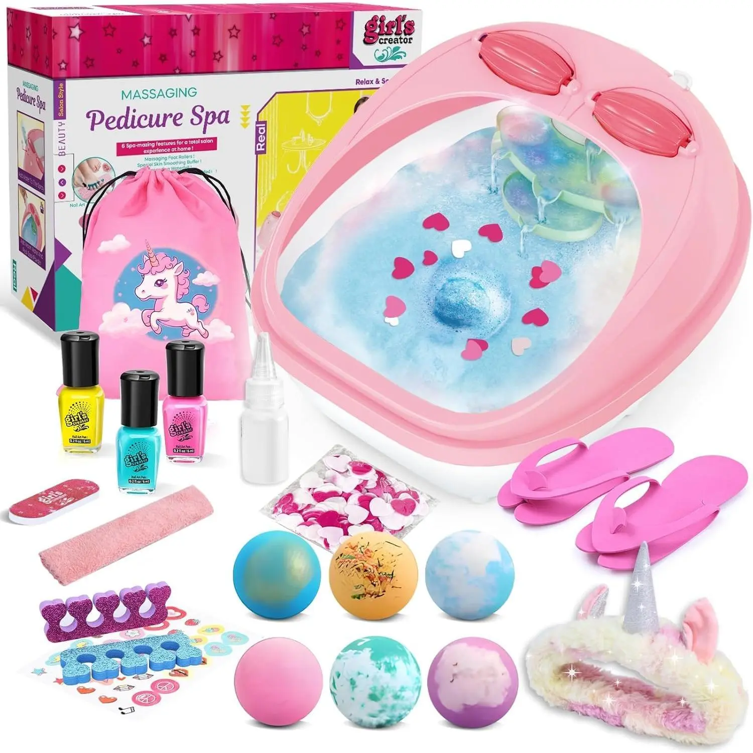 Spa Day Gift Set for Girls, Christmas Birthday Foot Spa Kit with Foot Soak Tub Nail Art Salon Sensory Beads for 5-12 Year Old Girls