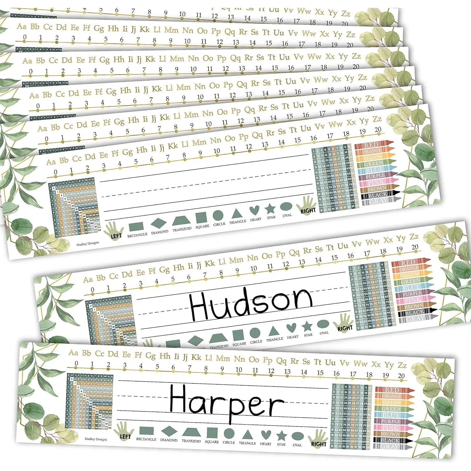 Desk Name Tags for Classroom –25 Student Name Tags for Desks, 13x3" Name Plates for Classroom Decor, Teacher Supplies, Greenery Nametags, 1st-3rd Grade Kindergarten Preschool Must Haves